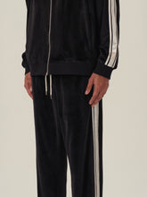 Load image into Gallery viewer, Black & White Velvet Stripe Patchwork Trousers