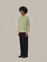 Load image into Gallery viewer, Avocado Green Velvet Wool Patchwork Baseball Jacket