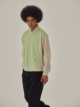 Load image into Gallery viewer, Avocado Green Velvet Wool Patchwork Baseball Jacket