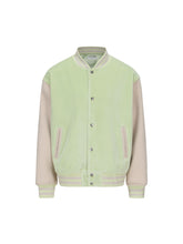 Load image into Gallery viewer, Avocado Green Velvet Wool Patchwork Baseball Jacket