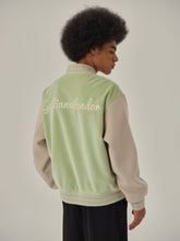Load image into Gallery viewer, Avocado Green Velvet Wool Patchwork Baseball Jacket