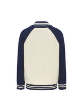 Load image into Gallery viewer, Blue & White High Neck Wool Knitted Zipper Cardigan
