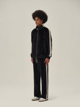 Load image into Gallery viewer, Black & White Velvet Stripe Patchwork Jacket