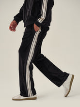 Load image into Gallery viewer, Black & White Velvet Stripe Patchwork Trousers