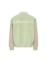 Load image into Gallery viewer, Avocado Green Velvet Wool Patchwork Baseball Jacket