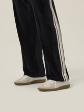 Load image into Gallery viewer, Black & White Velvet Stripe Patchwork Trousers