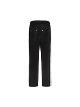 Load image into Gallery viewer, Black & White Velvet Stripe Patchwork Trousers