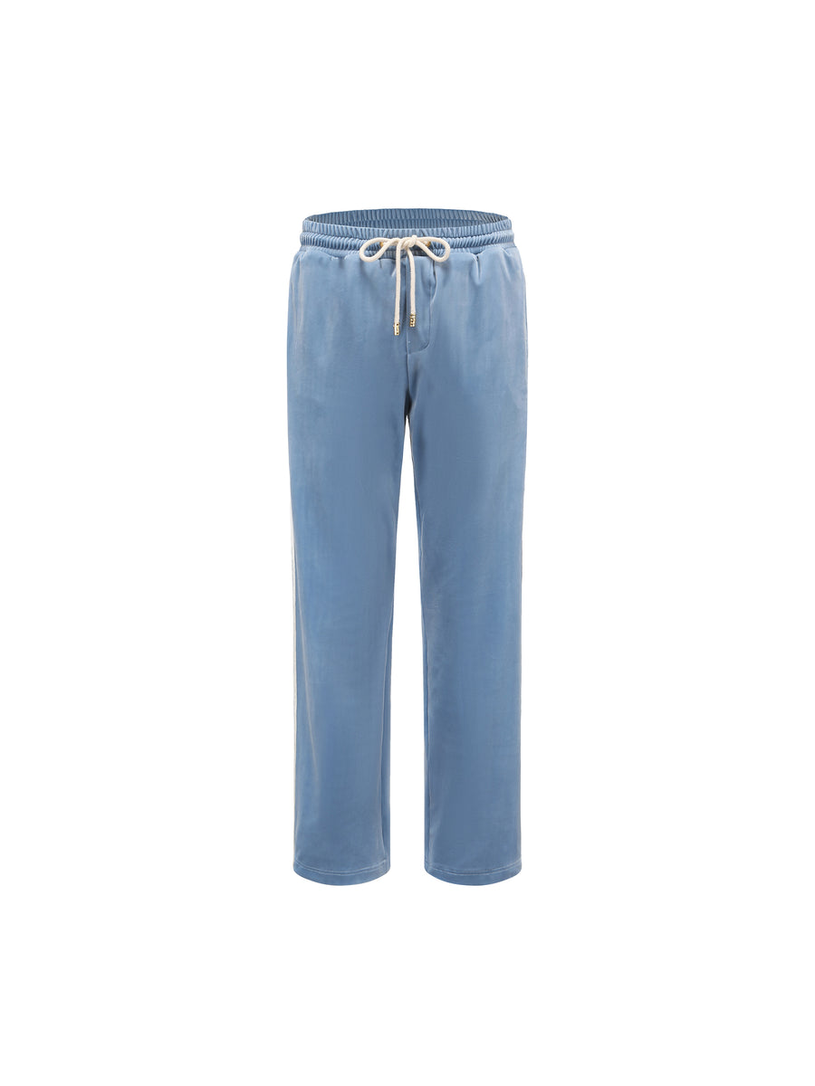 University Blue Velvet Stripe Patchwork Trousers GALLIANO LANDOR