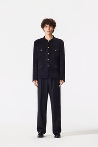 Black Corduroy Chinese Tunic Suit