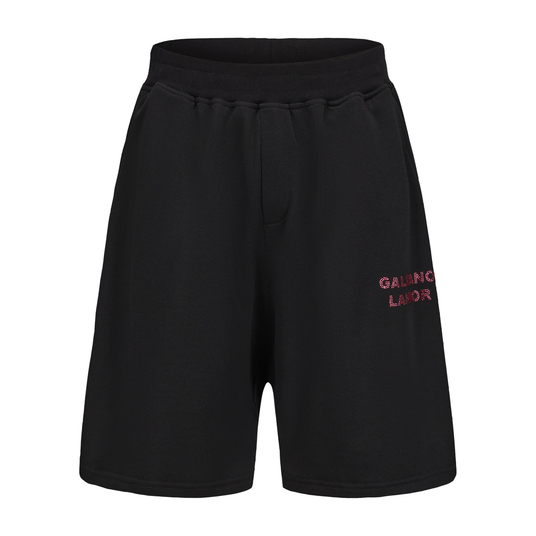 Black Pink Rhinestone Logo Shorts