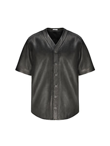 Black Leather Baseball Shirt