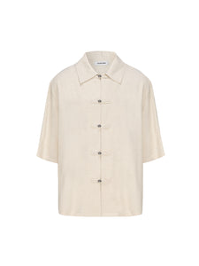 Beige Linen Short Sleeve Tang Suit