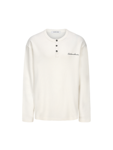 White Henry collar Waffle-Knit Long Sleeve T-Shirt