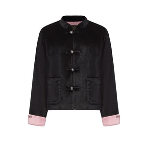 Black and Pink Velvet Tang Suit For Kids