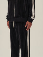 Load image into Gallery viewer, Black &amp; White Velvet Stripe Patchwork Trousers