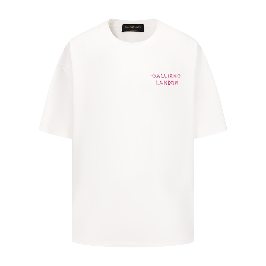 White Pink Rhinestone Logo T-shirt