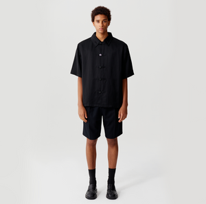 Black Acetic Acid Linen Short Sleeve Tang Suit