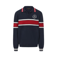 Load image into Gallery viewer, Navy Blue Red White Knit Polo Sweatshirt