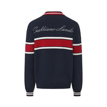Load image into Gallery viewer, Navy Blue Red White Knit Polo Sweatshirt