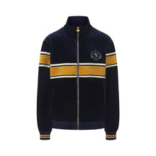 Load image into Gallery viewer, Navy Blue and Gilt Velvet Panel Zip-Up Jacket