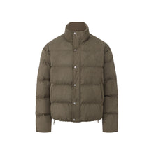 Load image into Gallery viewer, Olive Green Suede Zip Puffer Down Jacket