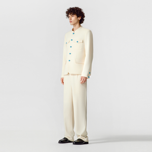 Cream White Chinese Tunic Suit