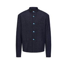 Load image into Gallery viewer, Dark Blue Wool Denim Chinese Tunic Suit