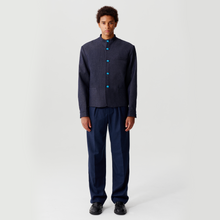 Load image into Gallery viewer, Dark Blue Wool Denim Chinese Tunic Suit