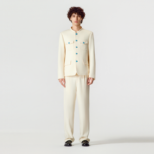 Cream White Chinese Tunic Suit