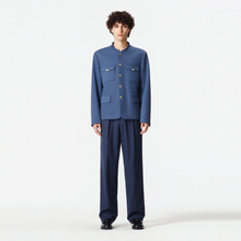 Load image into Gallery viewer, Navy Blue Suede Chinese Tunic Suit