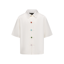 Load image into Gallery viewer, Cream White Acetic Acid Linen Short Sleeve Tang Suit