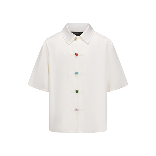 Cream White Acetic Acid Linen Short Sleeve Tang Suit