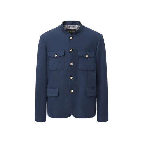 Navy Blue Suede Chinese Tunic Suit