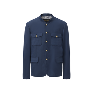 Navy Blue Suede Chinese Tunic Suit