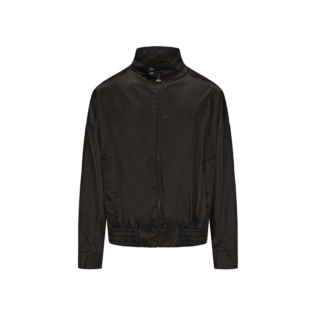 Black Silk Nylon Harrington Jacket