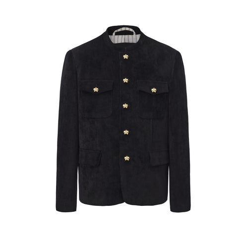 Black Corduroy Chinese Tunic Suit