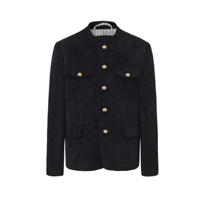 Black Corduroy Chinese Tunic Suit