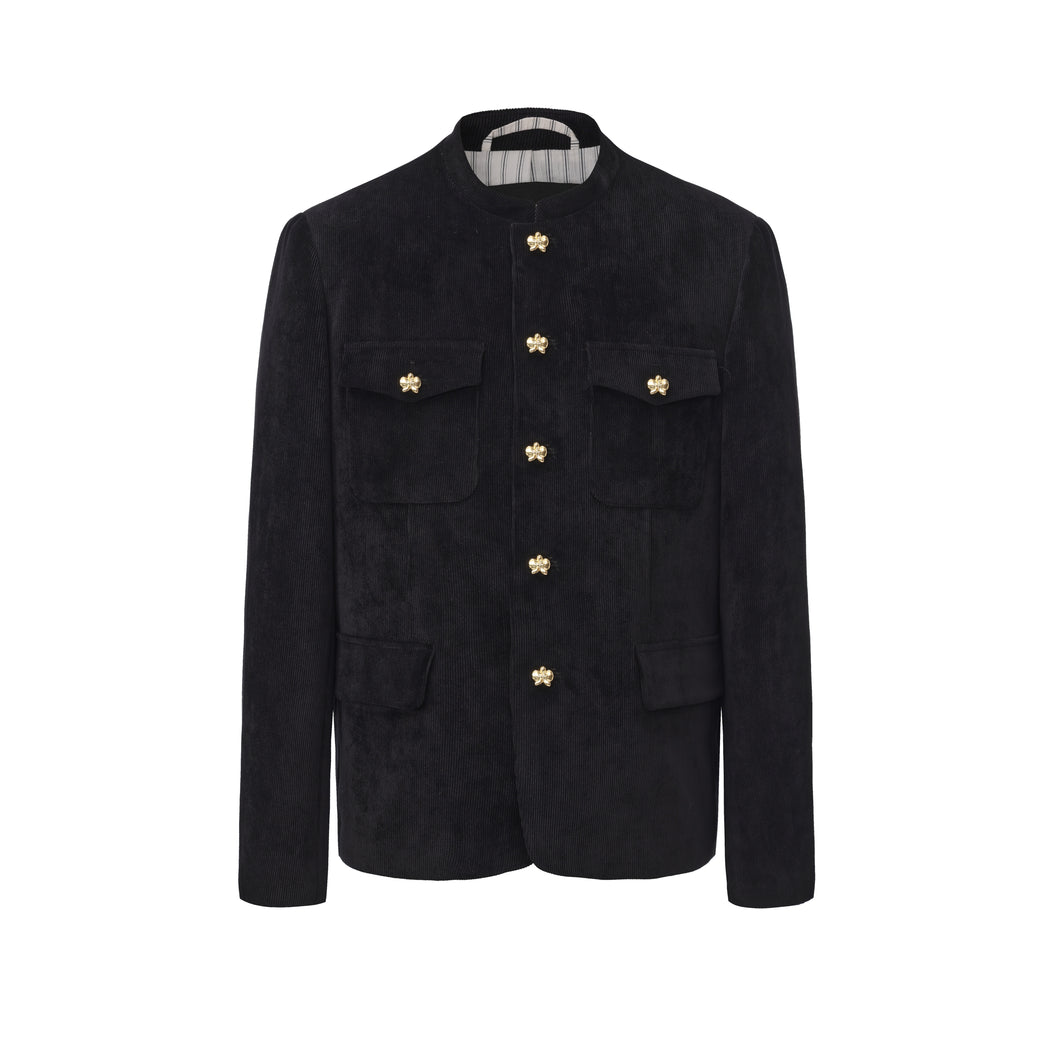 Black Corduroy Chinese Tunic Suit