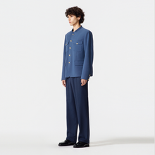 Load image into Gallery viewer, Navy Blue Suede Chinese Tunic Suit