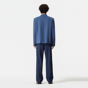 Navy Blue Suede Chinese Tunic Suit