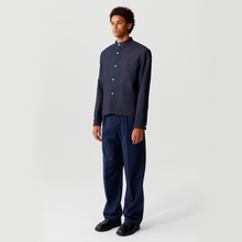 Load image into Gallery viewer, Dark Blue Wool Denim Chinese Tunic Suit