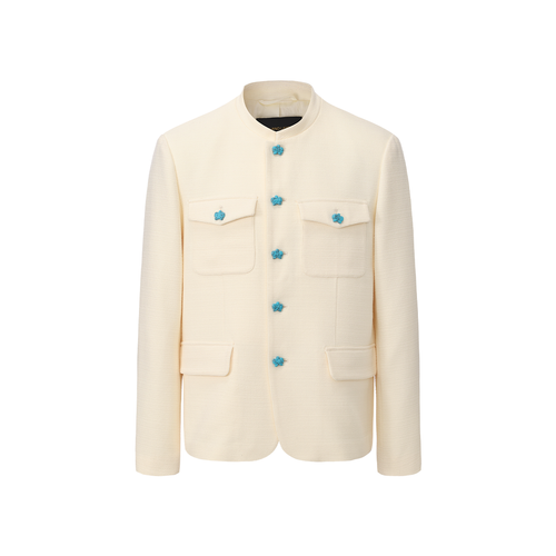 Cream White Chinese Tunic Suit