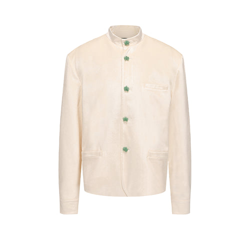 Cream White Acetic Acid Velvet Chinese Tunic Suit