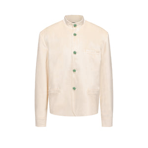 Cream White Acetic Acid Velvet Chinese Tunic Suit