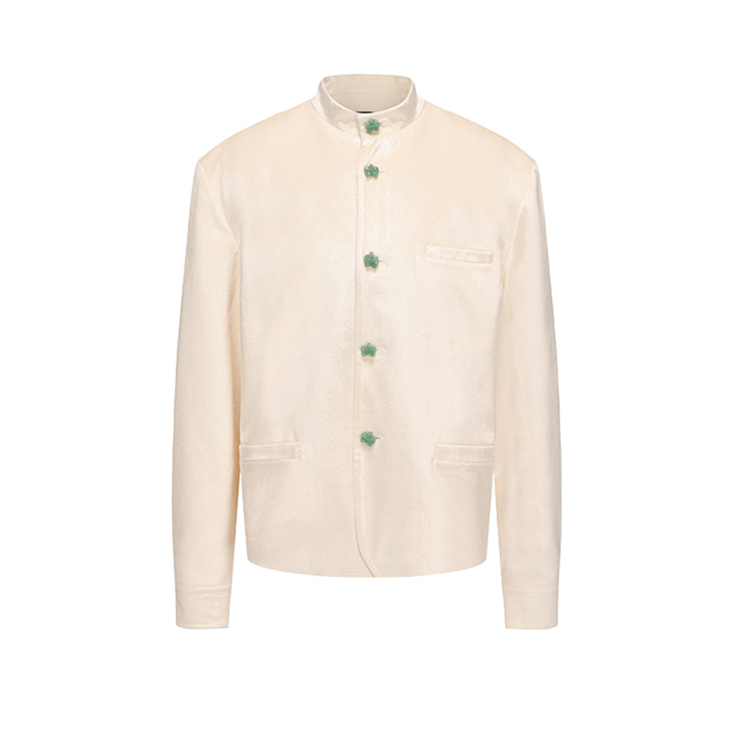 Cream White Acetic Acid Velvet Chinese Tunic Suit