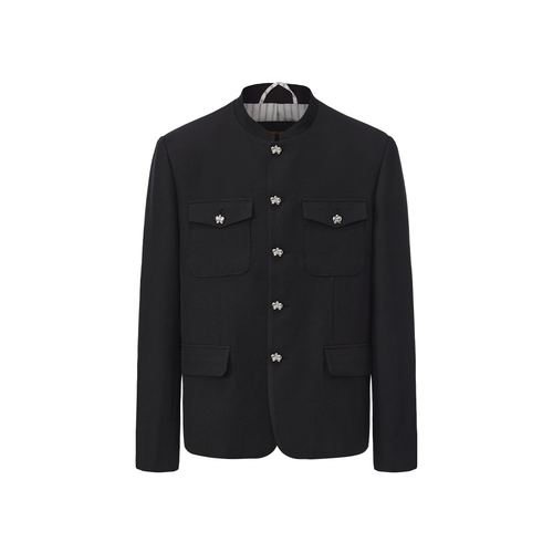 Black twill long-sleeved ChineseTunic Suit