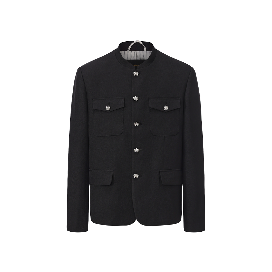 Black twill long-sleeved ChineseTunic Suit