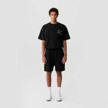 Load image into Gallery viewer, Black White Rhinestone Logo Shorts