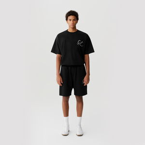 Black White Rhinestone Logo Shorts