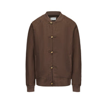 Load image into Gallery viewer, Brown Silk Linen Knot Button Bomber Jacket